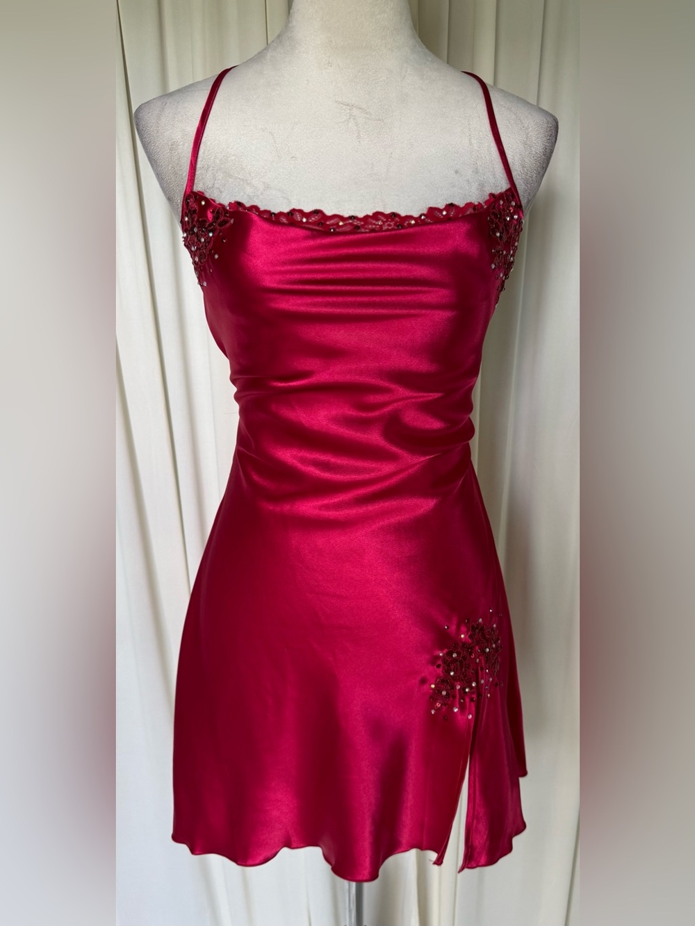 Satin Slip Dress Dance Costume in Deep Red